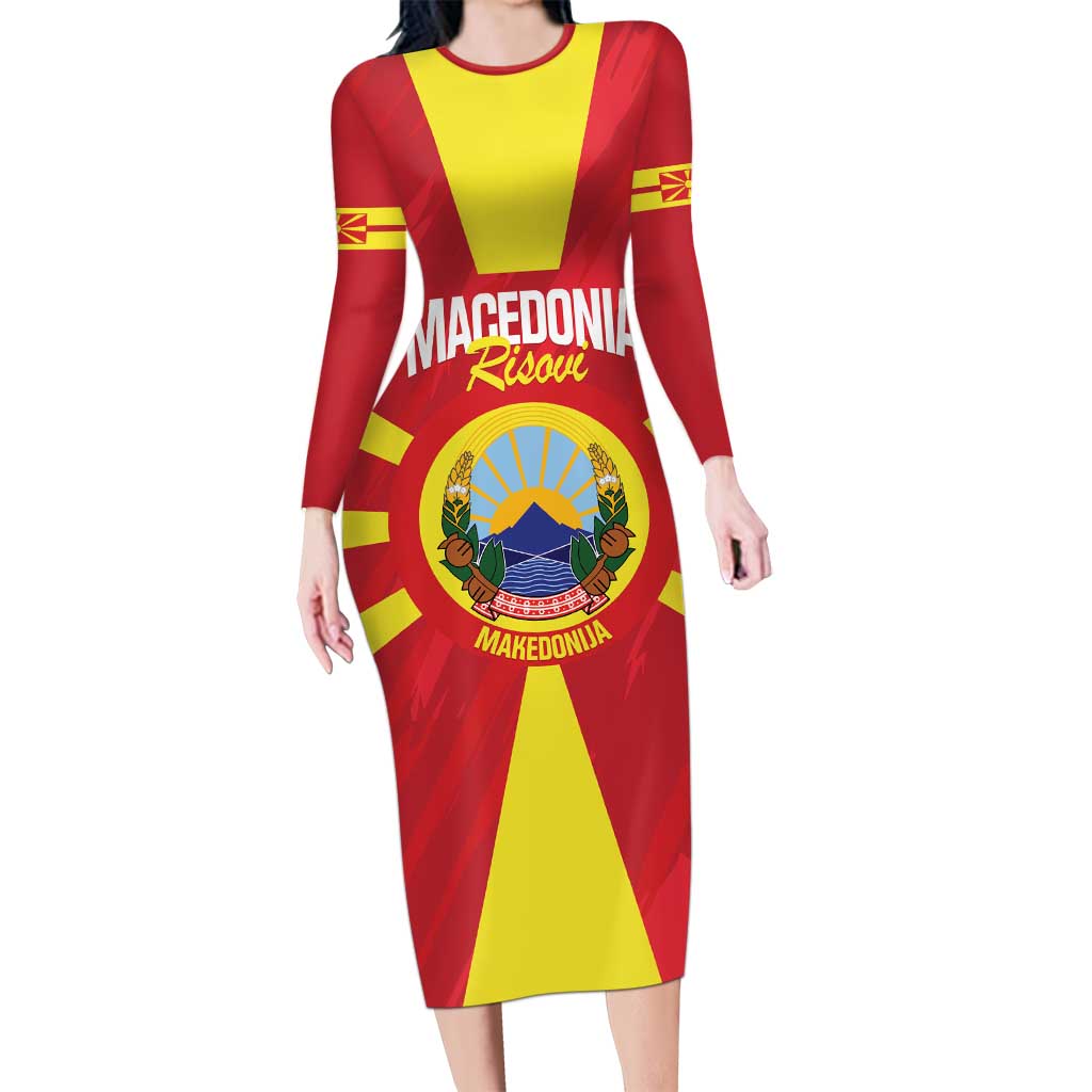 Custom Macedonia Football Long Sleeve Bodycon Dress Risovi Napred Makedonija