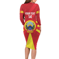 Custom Macedonia Football Long Sleeve Bodycon Dress Risovi Napred Makedonija