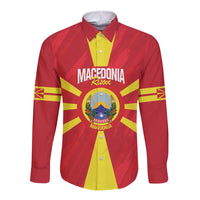 Custom Macedonia Football Long Sleeve Button Shirt Risovi Napred Makedonija