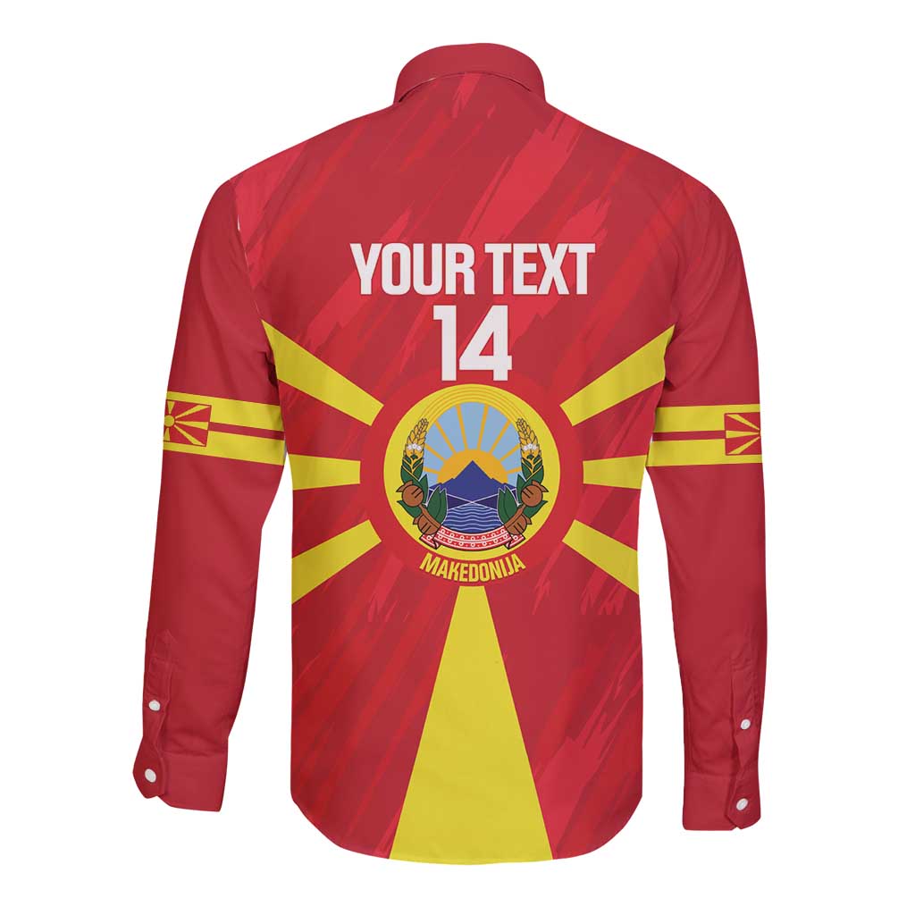 Custom Macedonia Football Long Sleeve Button Shirt Risovi Napred Makedonija