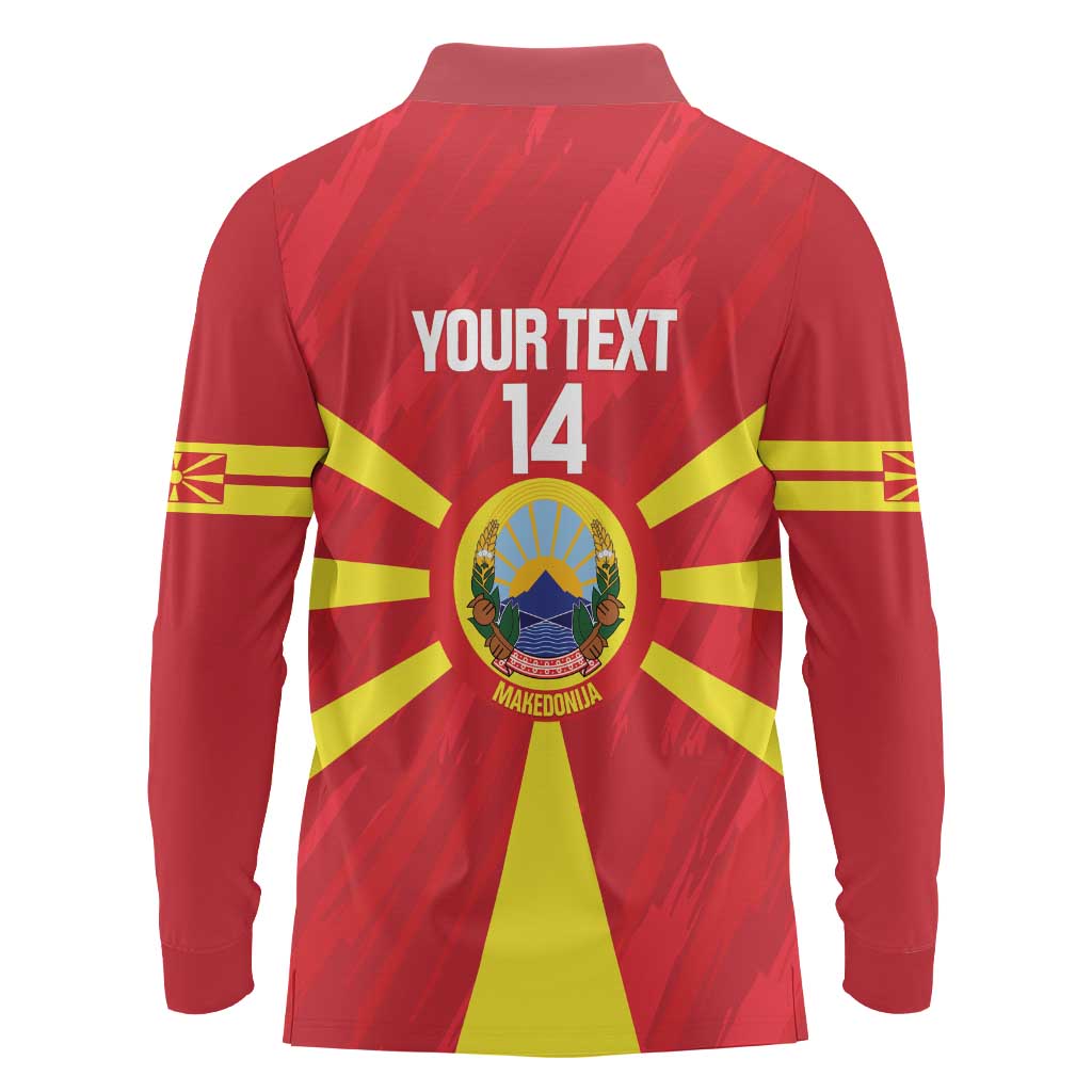 Custom Macedonia Football Long Sleeve Polo Shirt Risovi Napred Makedonija