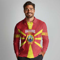 Custom Macedonia Football Long Sleeve Polo Shirt Risovi Napred Makedonija