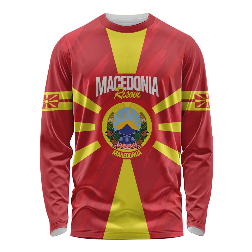 Custom Macedonia Football Long Sleeve Shirt Risovi Napred Makedonija