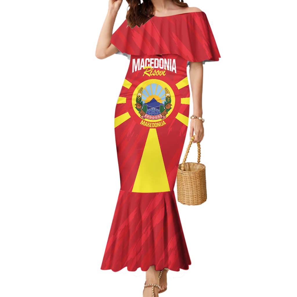 Custom Macedonia Football Mermaid Dress Risovi Napred Makedonija