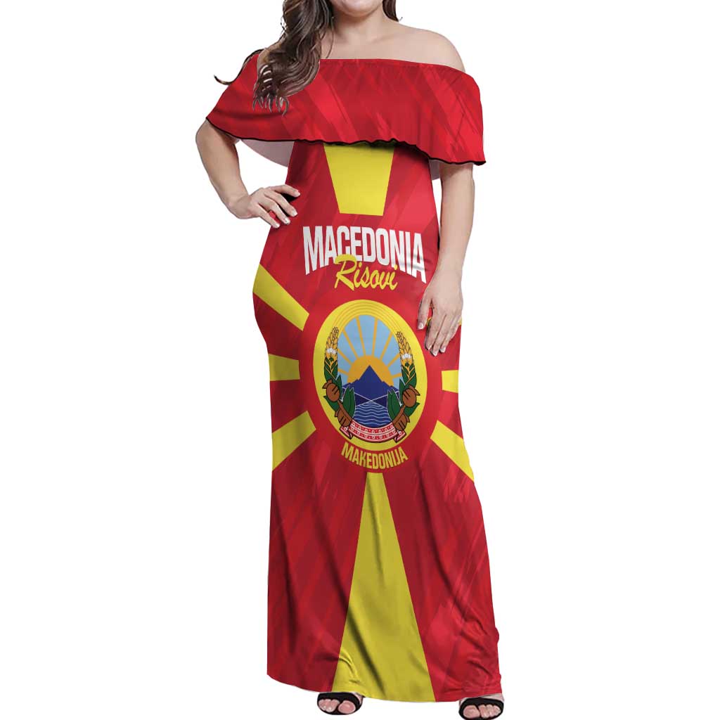 Custom Macedonia Football Off Shoulder Maxi Dress Risovi Napred Makedonija
