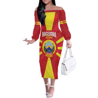 Custom Macedonia Football Off The Shoulder Long Sleeve Dress Risovi Napred Makedonija