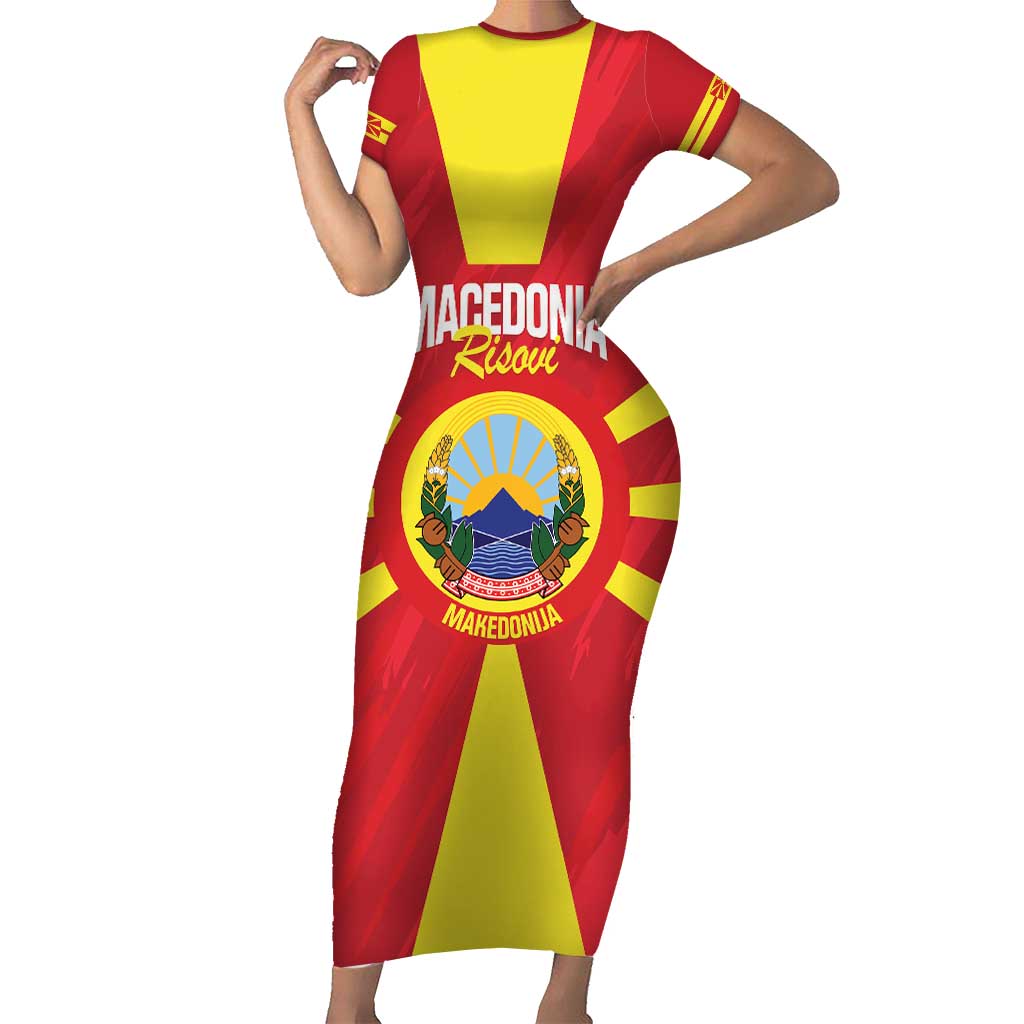 Custom Macedonia Football Short Sleeve Bodycon Dress Risovi Napred Makedonija