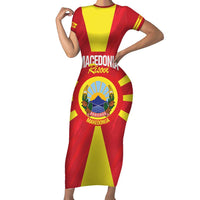 Custom Macedonia Football Short Sleeve Bodycon Dress Risovi Napred Makedonija