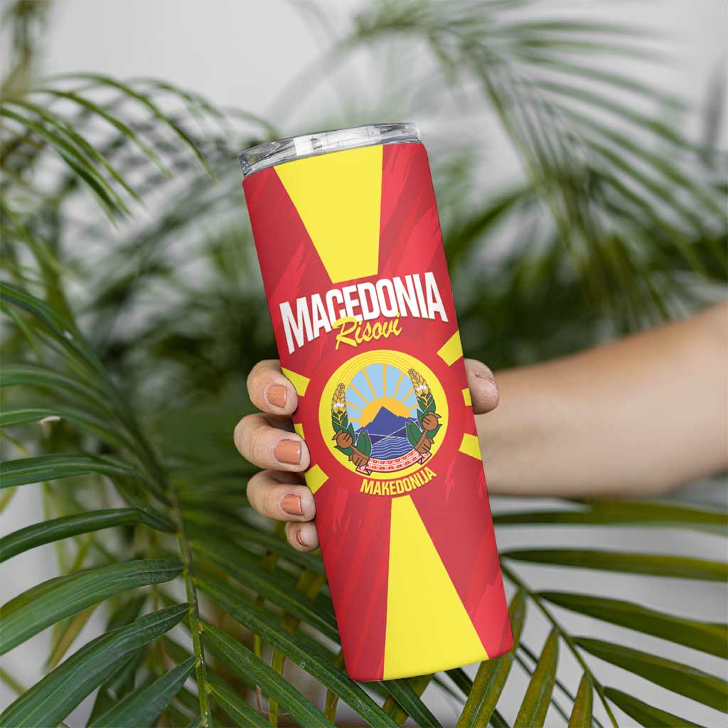 Custom Macedonia Football Skinny Tumbler Risovi Napred Makedonija