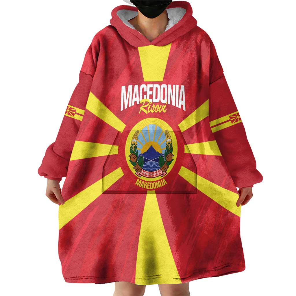 Custom Macedonia Football Wearable Blanket Hoodie Risovi Napred Makedonija