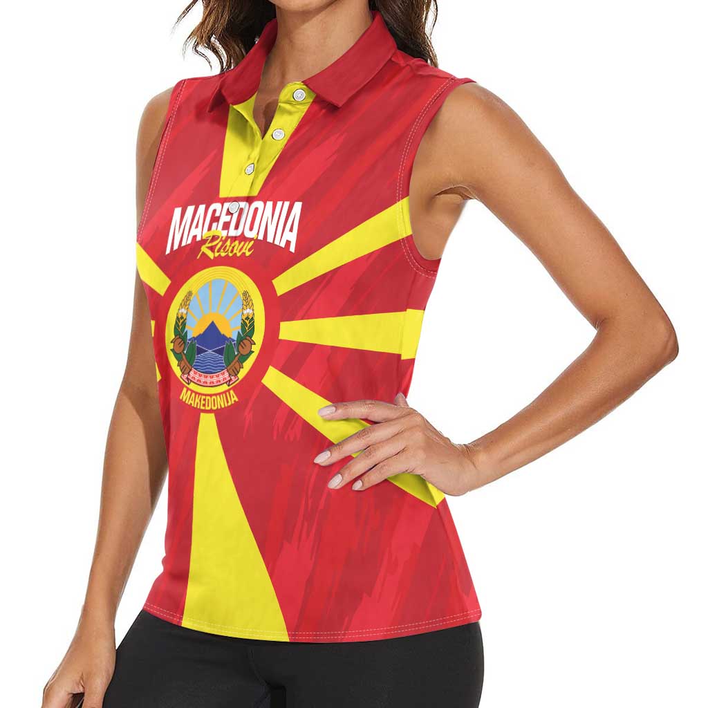 Custom Macedonia Football Women Sleeveless Polo Shirt Risovi Napred Makedonija