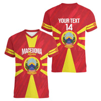 Custom Macedonia Football Women V-Neck T-Shirt Risovi Napred Makedonija