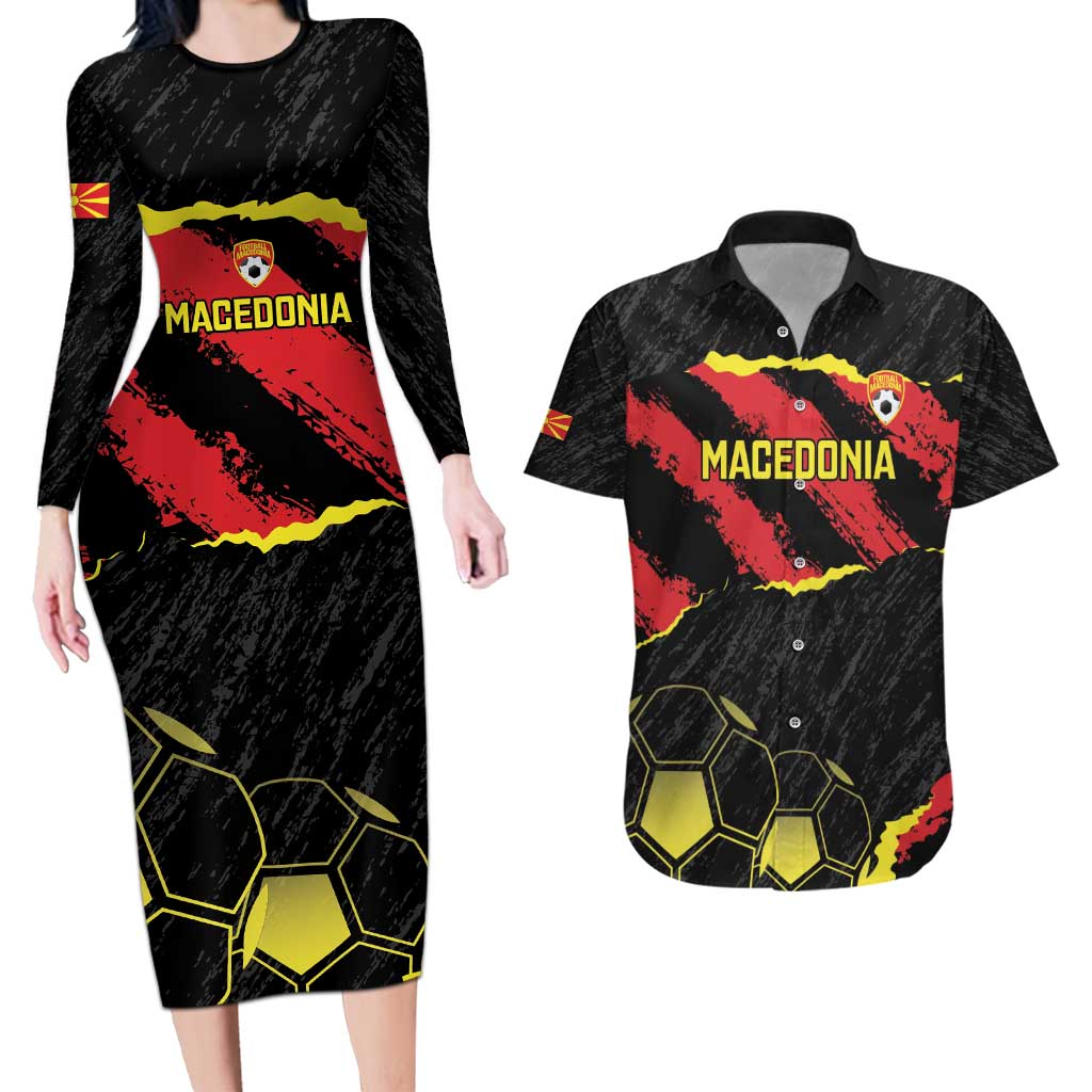 Custom Macedonia Football Couples Matching Long Sleeve Bodycon Dress and Hawaiian Shirt Go Champions Risovi