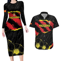 Custom Macedonia Football Couples Matching Long Sleeve Bodycon Dress and Hawaiian Shirt Go Champions Risovi