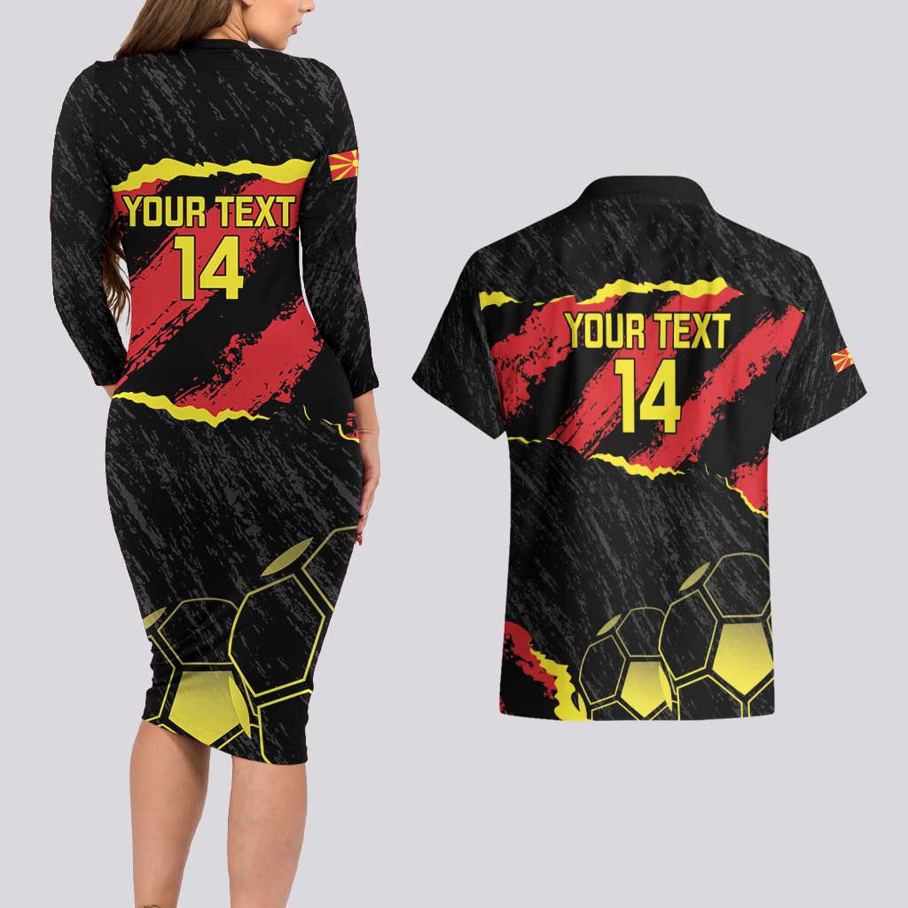 Custom Macedonia Football Couples Matching Long Sleeve Bodycon Dress and Hawaiian Shirt Go Champions Risovi