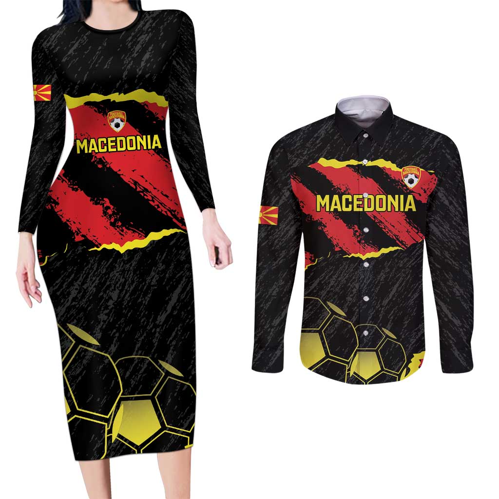 Custom Macedonia Football Couples Matching Long Sleeve Bodycon Dress and Long Sleeve Button Shirt Go Champions Risovi