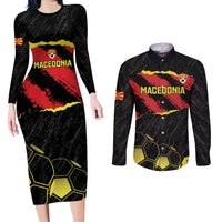 Custom Macedonia Football Couples Matching Long Sleeve Bodycon Dress and Long Sleeve Button Shirt Go Champions Risovi