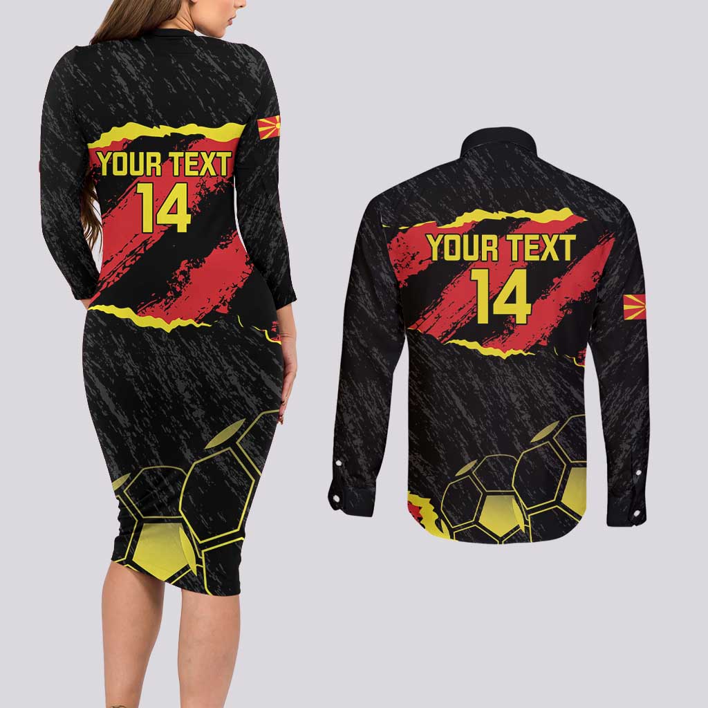 Custom Macedonia Football Couples Matching Long Sleeve Bodycon Dress and Long Sleeve Button Shirt Go Champions Risovi