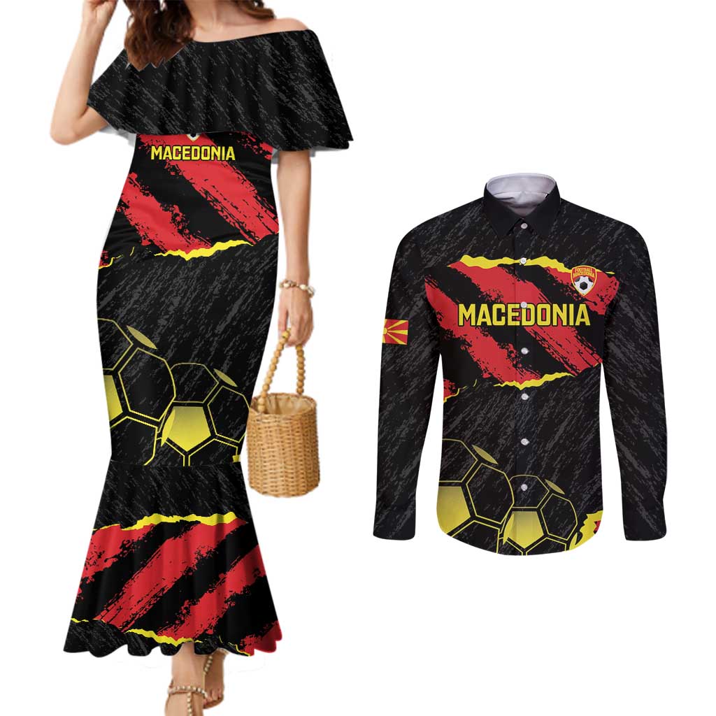Custom Macedonia Football Couples Matching Mermaid Dress and Long Sleeve Button Shirt Go Champions Risovi