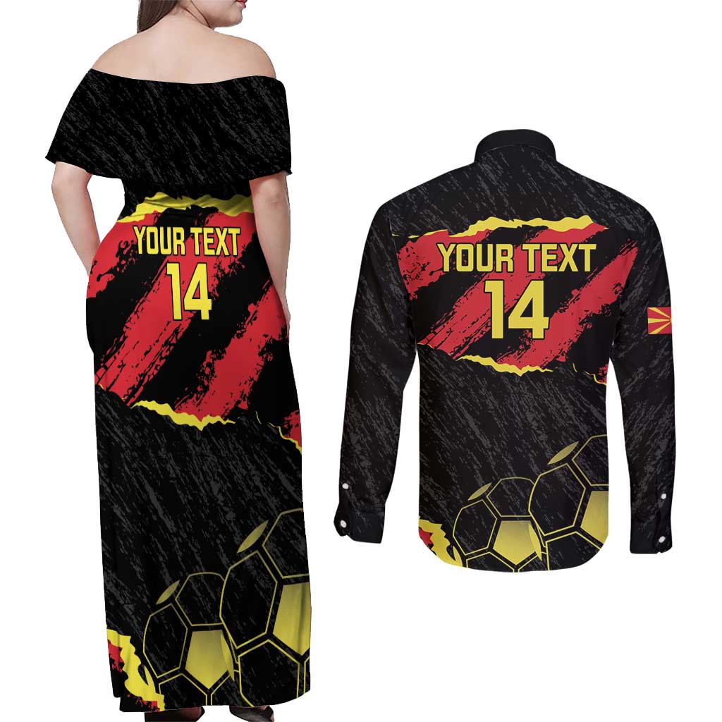 Custom Macedonia Football Couples Matching Off Shoulder Maxi Dress and Long Sleeve Button Shirt Go Champions Risovi