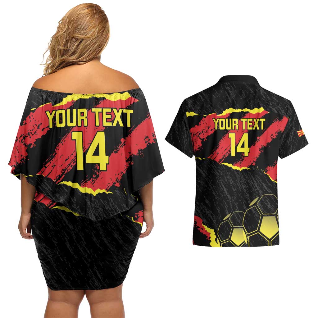 Custom Macedonia Football Couples Matching Off Shoulder Short Dress and Hawaiian Shirt Go Champions Risovi