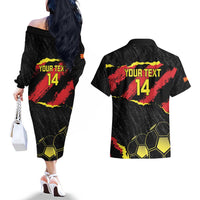 Custom Macedonia Football Couples Matching Off The Shoulder Long Sleeve Dress and Hawaiian Shirt Go Champions Risovi