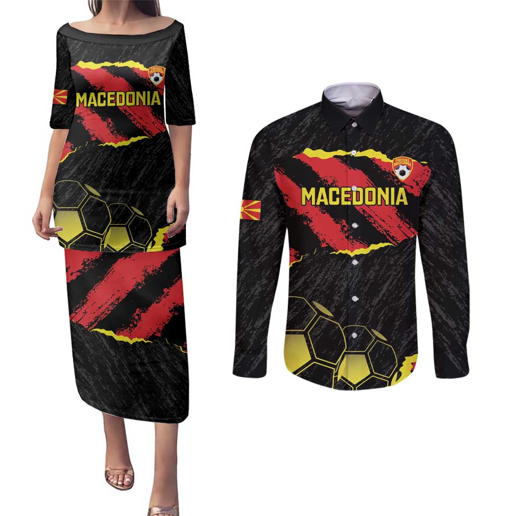 Custom Macedonia Football Couples Matching Puletasi and Long Sleeve Button Shirt Go Champions Risovi