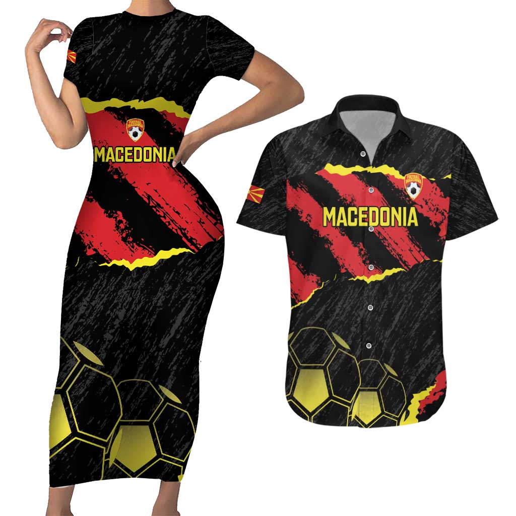 Custom Macedonia Football Couples Matching Short Sleeve Bodycon Dress and Hawaiian Shirt Go Champions Risovi