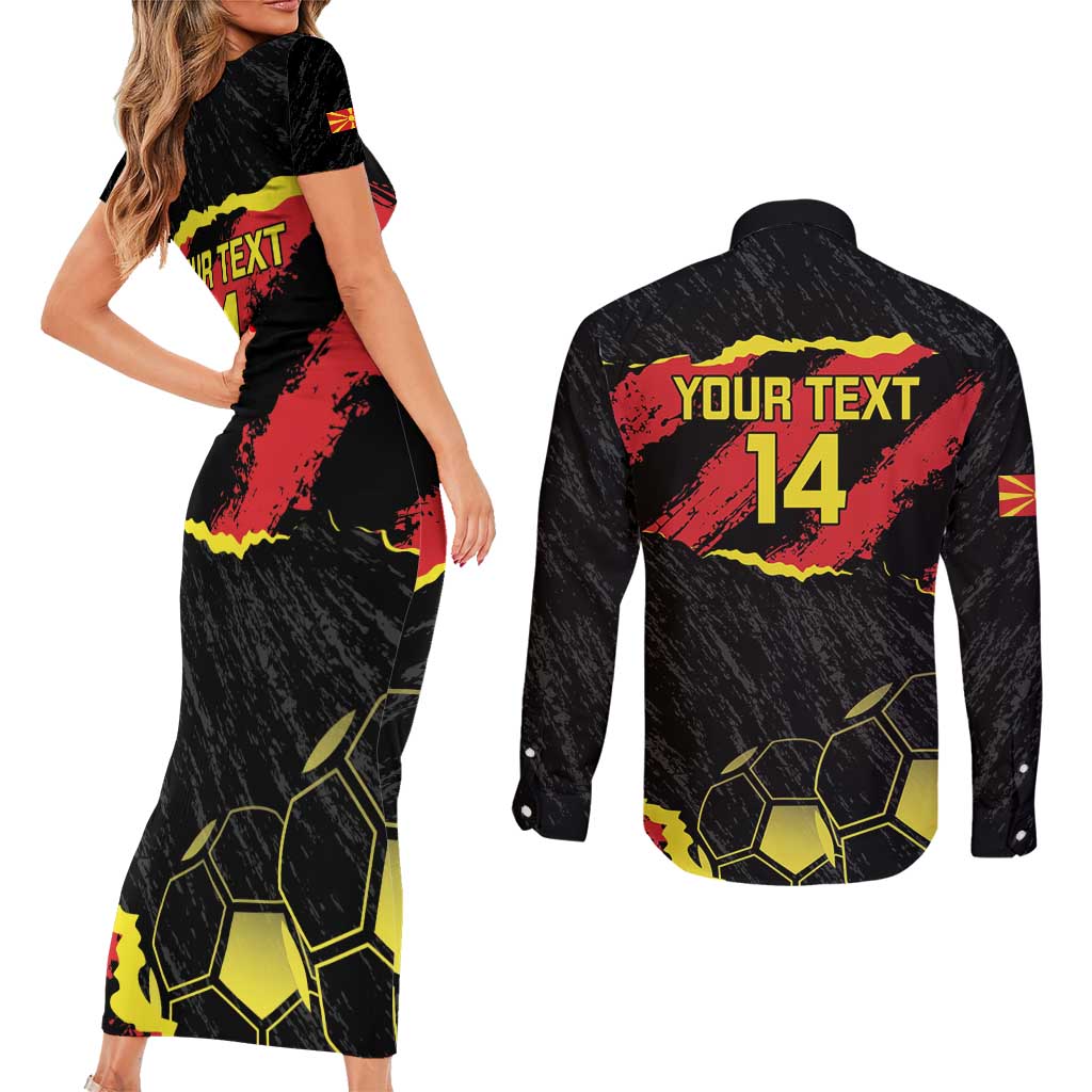 Custom Macedonia Football Couples Matching Short Sleeve Bodycon Dress and Long Sleeve Button Shirt Go Champions Risovi