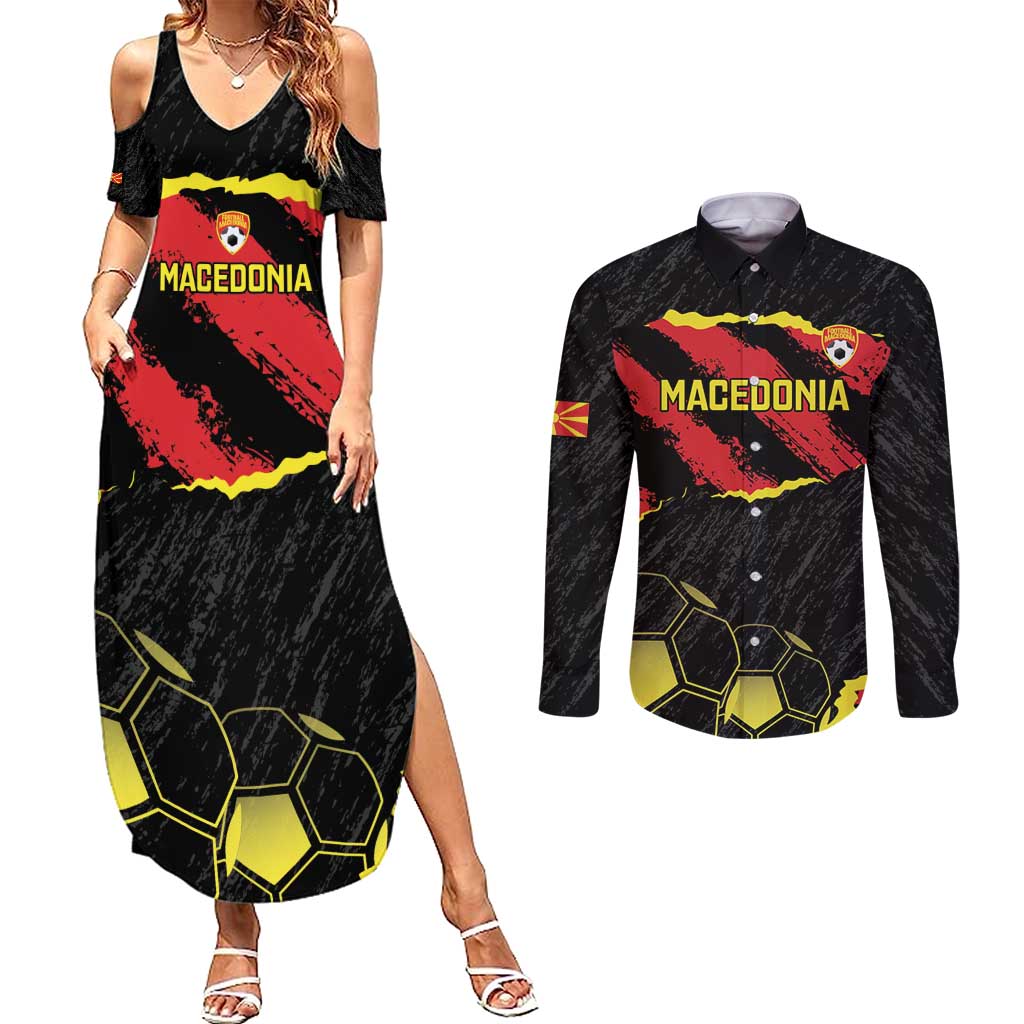 Custom Macedonia Football Couples Matching Summer Maxi Dress and Long Sleeve Button Shirt Go Champions Risovi