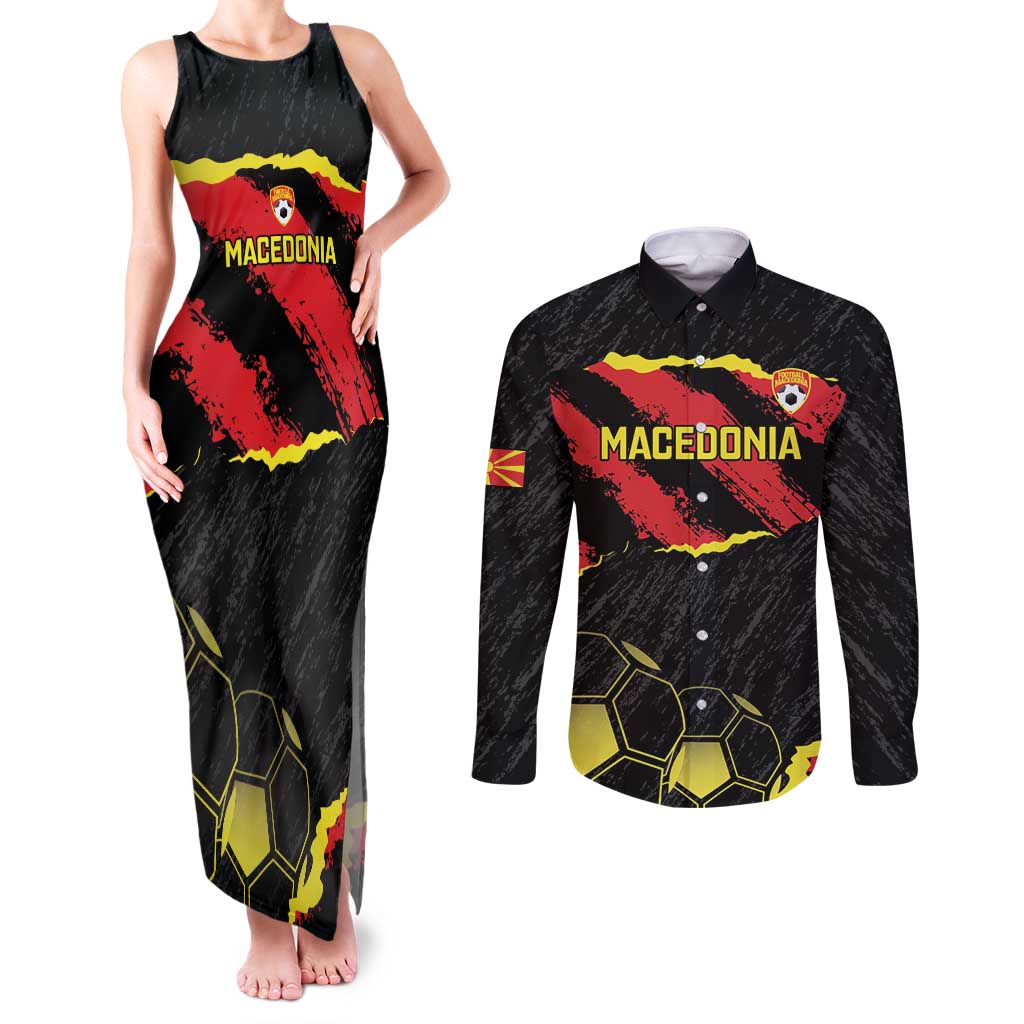 Custom Macedonia Football Couples Matching Tank Maxi Dress and Long Sleeve Button Shirt Go Champions Risovi