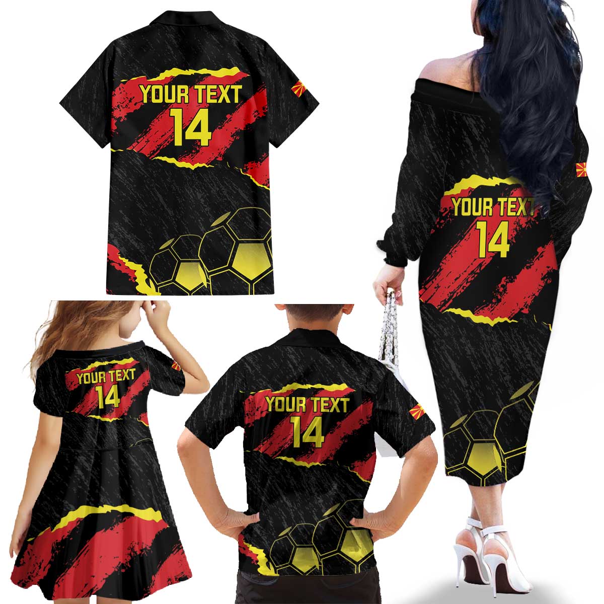 Custom Macedonia Football Family Matching Off The Shoulder Long Sleeve Dress and Hawaiian Shirt Go Champions Risovi