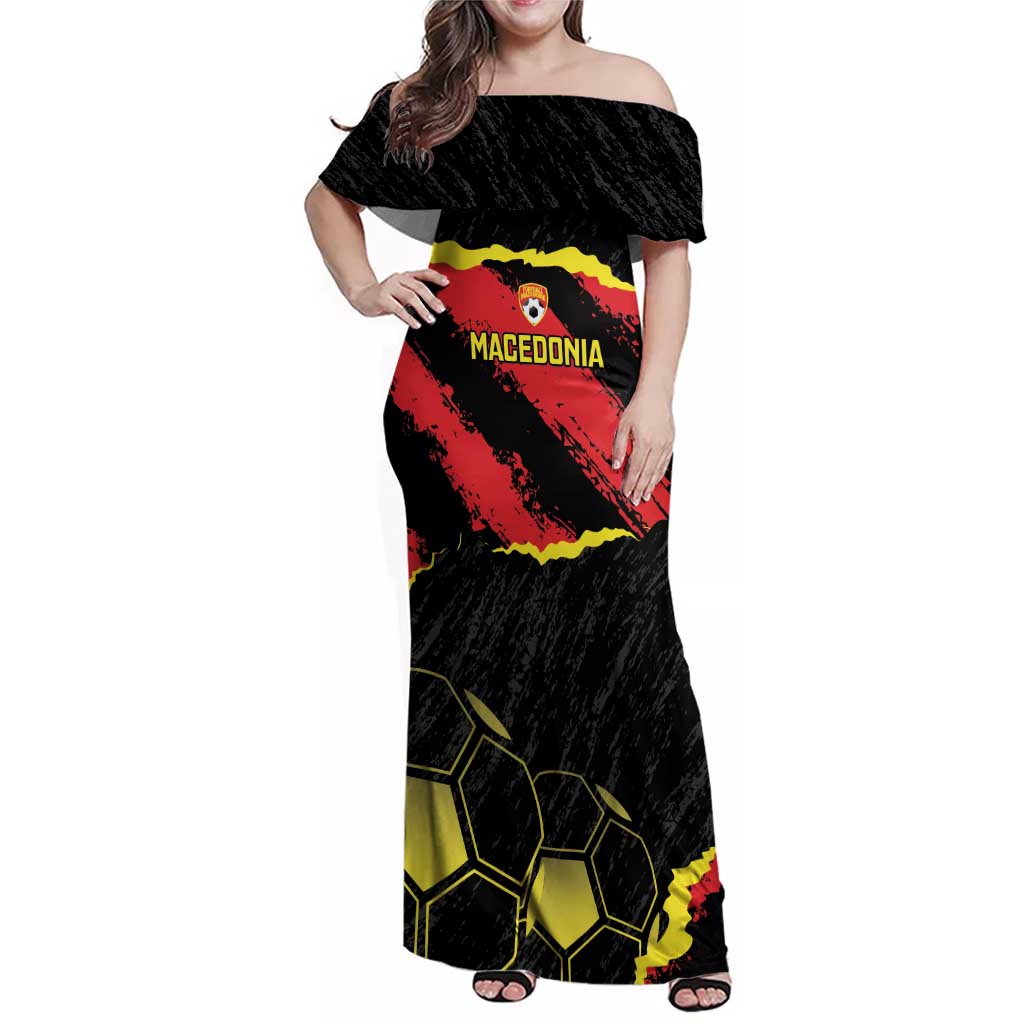 Custom Macedonia Football Family Matching Off Shoulder Maxi Dress and Hawaiian Shirt Go Champions Risovi
