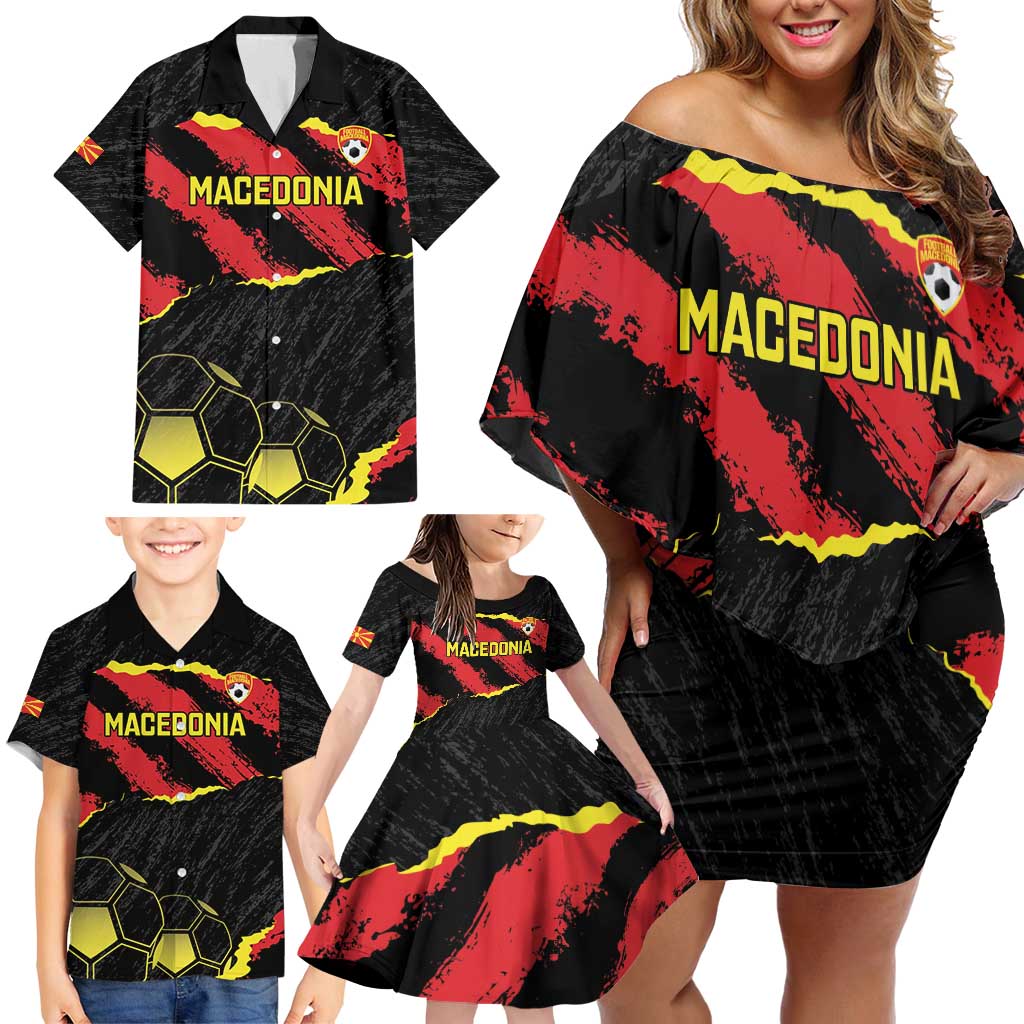Custom Macedonia Football Family Matching Off Shoulder Short Dress and Hawaiian Shirt Go Champions Risovi