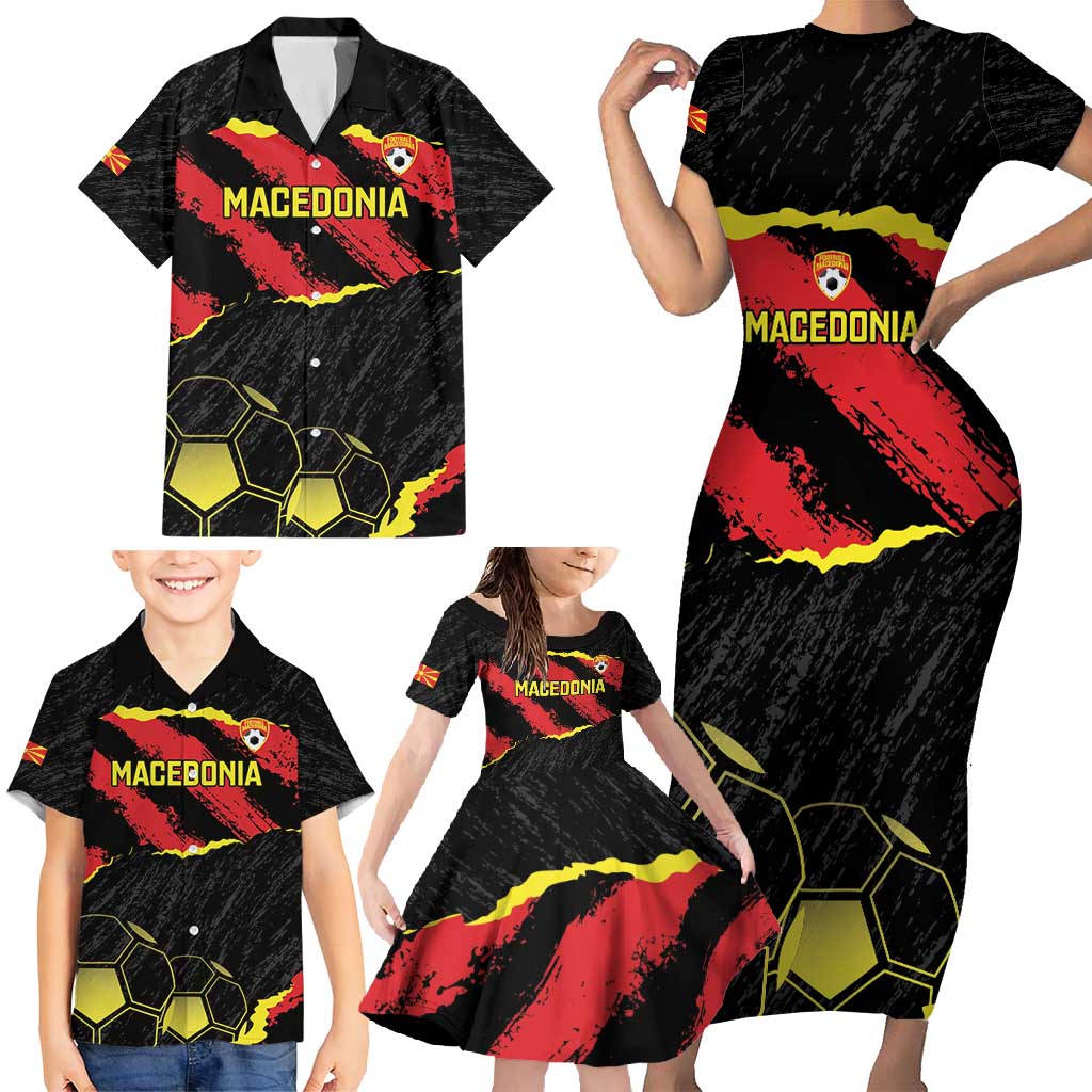 Custom Macedonia Football Family Matching Short Sleeve Bodycon Dress and Hawaiian Shirt Go Champions Risovi