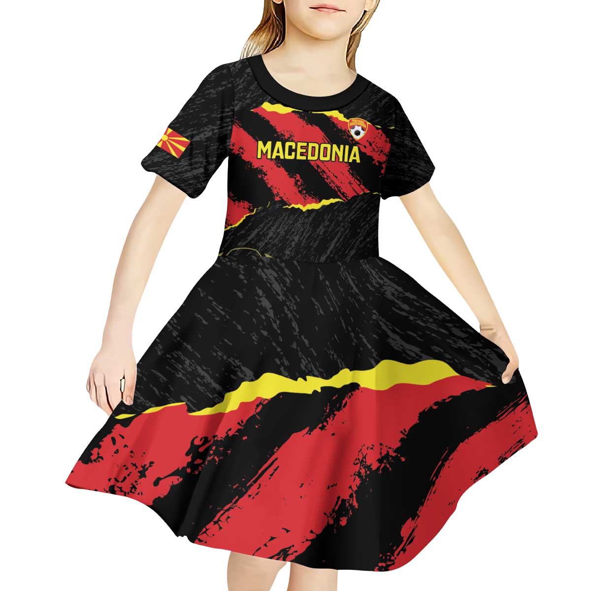 Custom Macedonia Football Kid Short Sleeve Dress Go Champions Risovi