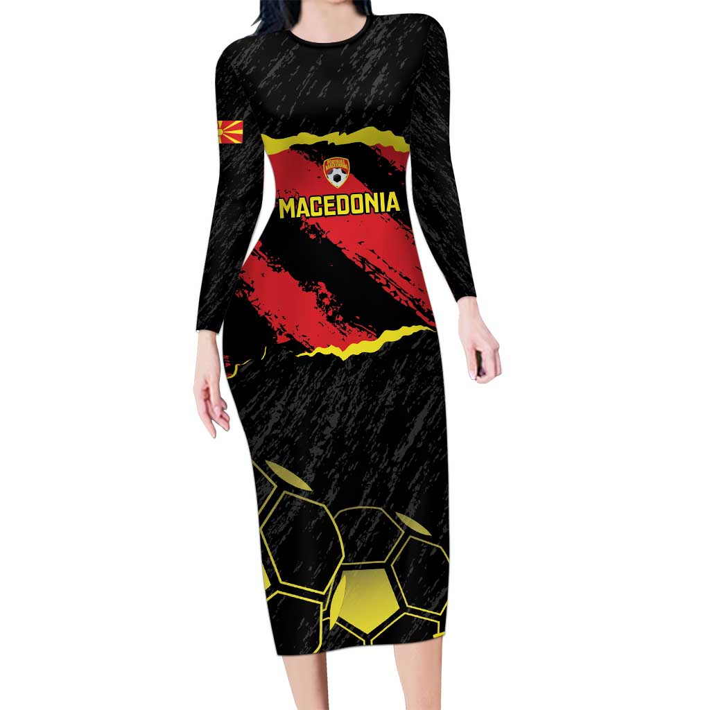 Custom Macedonia Football Long Sleeve Bodycon Dress Go Champions Risovi