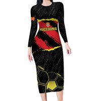 Custom Macedonia Football Long Sleeve Bodycon Dress Go Champions Risovi