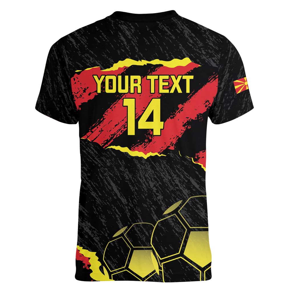 Custom Macedonia Football Women V-Neck T-Shirt Go Champions Risovi