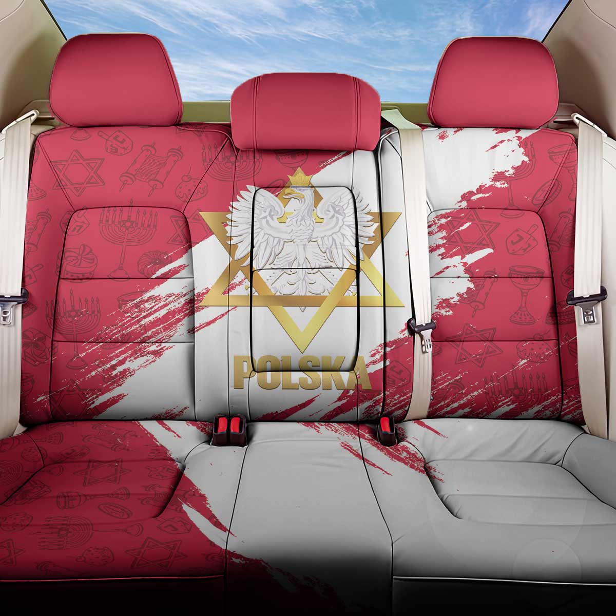 Jewish Festival Poland Back Car Seat Cover Polska Eagle Star Of David