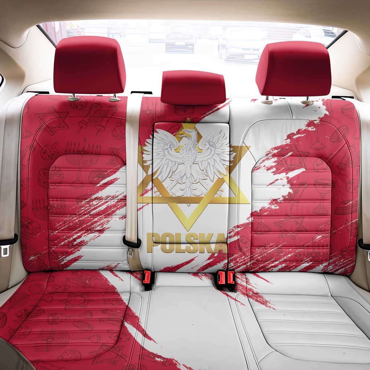 Jewish Festival Poland Back Car Seat Cover Polska Eagle Star Of David