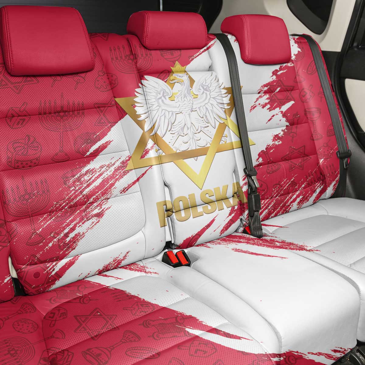 Jewish Festival Poland Back Car Seat Cover Polska Eagle Star Of David