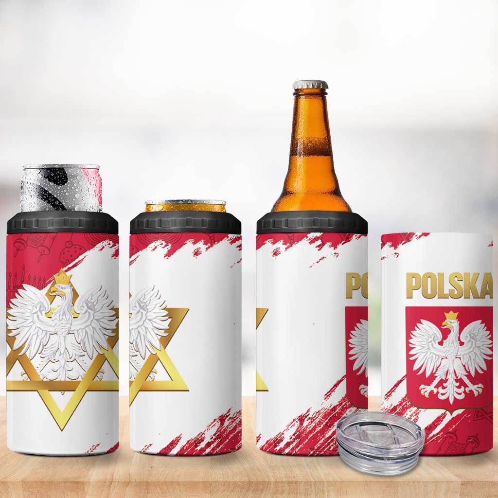 Jewish Festival Poland 4 in 1 Can Cooler Tumbler Polska Eagle Star Of David