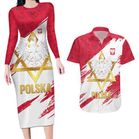 Jewish Festival Poland Couples Matching Long Sleeve Bodycon Dress and Hawaiian Shirt Polska Eagle Star Of David