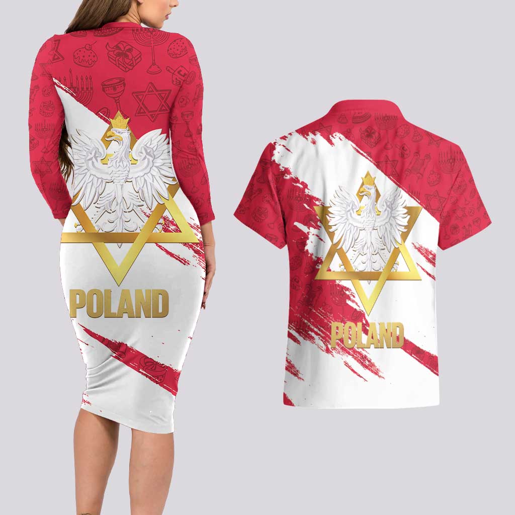 Jewish Festival Poland Couples Matching Long Sleeve Bodycon Dress and Hawaiian Shirt Polska Eagle Star Of David