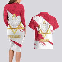 Jewish Festival Poland Couples Matching Long Sleeve Bodycon Dress and Hawaiian Shirt Polska Eagle Star Of David
