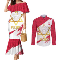 Jewish Festival Poland Couples Matching Mermaid Dress and Long Sleeve Button Shirt Polska Eagle Star Of David