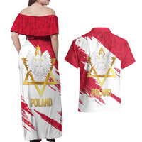 Jewish Festival Poland Couples Matching Off Shoulder Maxi Dress and Hawaiian Shirt Polska Eagle Star Of David