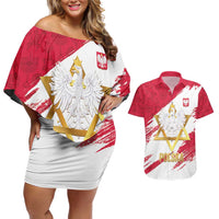 Jewish Festival Poland Couples Matching Off Shoulder Short Dress and Hawaiian Shirt Polska Eagle Star Of David