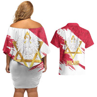 Jewish Festival Poland Couples Matching Off Shoulder Short Dress and Hawaiian Shirt Polska Eagle Star Of David